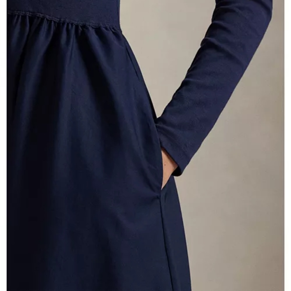 Polo by Ralph Lauren Cotton Long Sleeve Navy Midi Dress - Picture 2 of 6